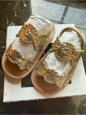 NIB Jack Rogers Baby Lauren Platinum Gold Sandals 6-9 Months